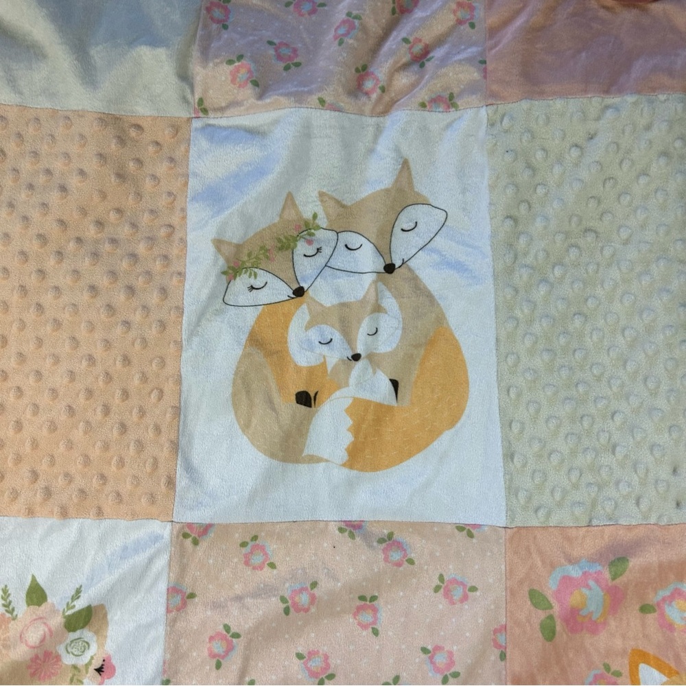Born Loved Fox Family Baby Blanket Activity Mat Mirror Orange White Flowers